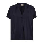 Navy V-hals T-shirt med Plissering