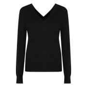 Ribbet Uld V-hals Sweater