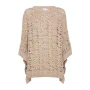 Beige Pailletstrik Poncho Sweater