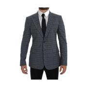 Elegant blåternet slim fit blazer