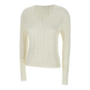 Hvid V-hals Kabelstrik Sweater