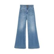 Blå Denim Jeans med Frontknapper