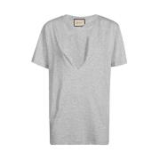 Ribstrikket V-hals Bomulds T-shirt