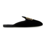 Broderede Slip-On Mules Velvet Effekt