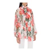 Carnation Print Åben Chiffon Bluse