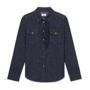 Denim Ruffle Skjorte