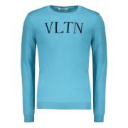 Ribbet crew-neck sweater med frontlogo