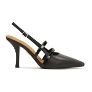 Sort slingback pumps med lakerede remme