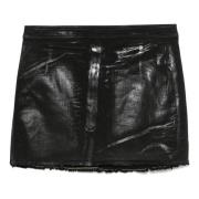 Coated Cotton Miniskirt i Sort