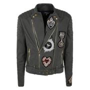 Denim Biker Jakke med Patch