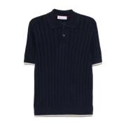 Blå Polo Shirt Ribbed Manchetter Korte Ærmer