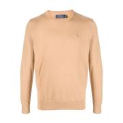 Beige Sweater med Broderet Logo