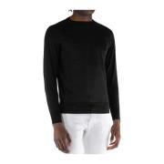 Sort Crewneck Sweater med Ribbed Detaljer