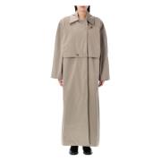 Beige Bomuld Trenchcoat med Tab Krave