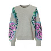 Blomstret Broderet Sweatshirt