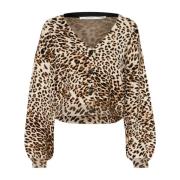 Leopard Print Cardigan med Pufærmer