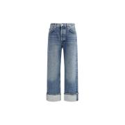 Højtaljede Straight Fit Jeans med Ombukket Hem