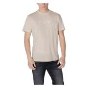 Beige Bomuld Rund Hals T-Shirt