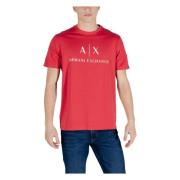 Rød Trykt Rund Hals T-Shirt