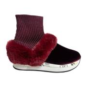 Velvet Bordeaux Sneaker med Pelsindsatser