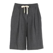 Grå Bomuld Bermuda Shorts Elastisk Talje