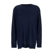 Blå Uld Silke Crewneck Sweater