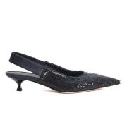 Marineblå Læder Slingback Pumps