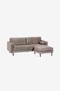 Sofa 3-pers. rosa velour med puf Debra 222 cm