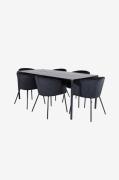 Venture Home - Spisegruppe Pelle med 6 spisebordsstole Berit - Sort - ...