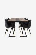 Venture Home - Spisegruppe Jakarta med 6 spisebordsstole Velvet - Sort...