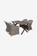 LifestyleGarden - Bord 150 cm & 4 stk. kviksølvstole - Brun - Spisegru...