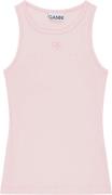 Ganni Soft Cotton Rib Tank Top Kvinde Chalk Pink Tanktoppe Str L - hos...