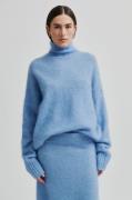 Second Female Ina Knit Tneck Kvinde Vista Blue Sweaters Str L - Mohair...