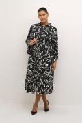 Kaffe Curve Kcflora Shirt Dress Kvinde Black/sand Painted Flower Maxi ...