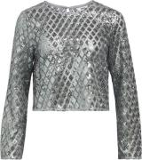 Object Objgitte LO L/S TOP 136 Kvinde Asphalt/silver Sequins Toppe Loo...