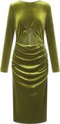 HUNKØN Saga Velour Dress Kvinde Dusty Green Midi Kjoler Str L Velour -...