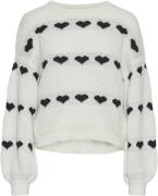 Pieces Pcnove LS Oneck Heart Knit BC Kvinde Cloud Dancer/black Hearts ...