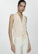 MANGO Sleeveless Blouse With Bows Kvinde Light Beige Kortærmede Bluser...