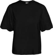 YAS Yaslex SS TOP W. EMB Sleeves S. NOO Kvinde Sort Kortærmede T-shirt...