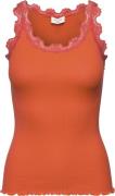 Rosemunde Silk top w/ Lace Kvinde Cherry Tomato Toppe Str L - hos Maga...