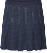 Pieces Pcfabia Short Plisse Denim Skirt D2 Kvinde Blå Korte Nederdele ...