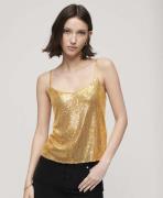 Superdry Sequin Cami Vest TOP Kvinde Champagne Gold Sequin Toppe Str 1...