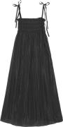 Ganni Viscose Habotai Midi Smock Strap Dr Kvinde Black Midi Kjoler Str...