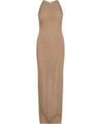 GUESS Belle Logo SL Long Dress Swtr Kvinde Safari Tan Maxi Kjoler Str ...