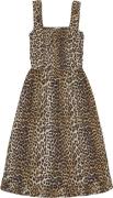 Ganni Printed Cotton Midi Strap Smock Dre Kvinde Leopard Midi Kjoler S...