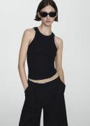 MANGO Ribbed Cottonblend top Kvinde Black Tanktoppe Str L - hos Magasi...