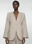 MANGO Blazer Suit 100% Linen Kvinde Light Beige Blazere Str L - hos Ma...