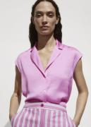 MANGO Satin Finish Flowy Shirt Kvinde Pink Kortærmede Bluser Str L - h...