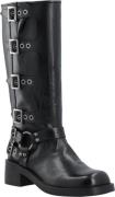 Bianco Biaharper Buckle Biker Boot Pull Up Leather Kvinde Black Cowboy...