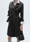 MANGO Leathereffect Trench Coat Kvinde Black Trenchcoats Str S - Læder...